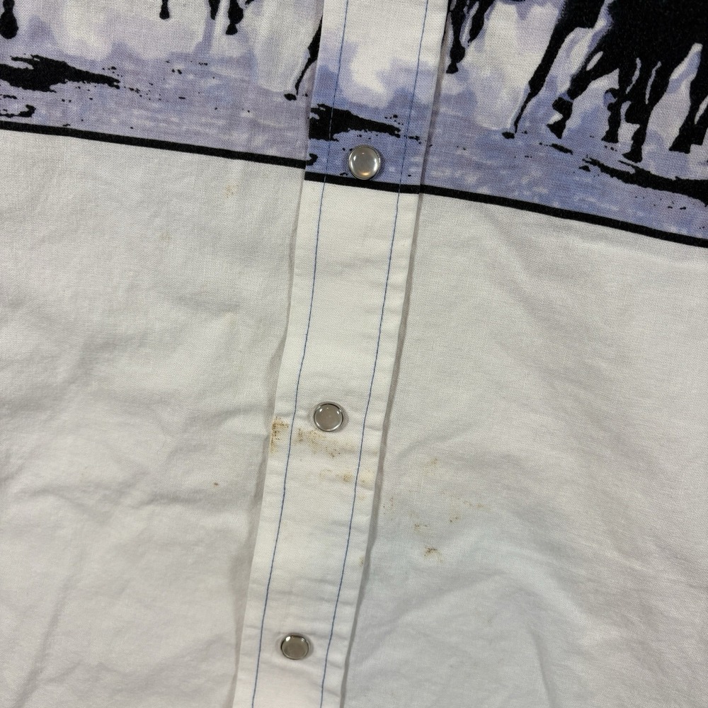 Vintage 90s Roper Running Horses Border Print Western Pearl Snap Shirt Mens L - Picture 3 of 7